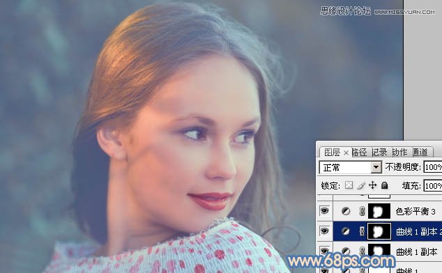 Photoshop调出国外美女图片朦胧淡蓝色调
