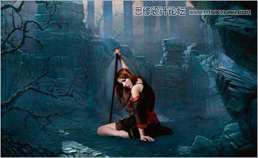 Photoshop合成暗色效果的地狱女战士