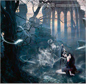 Photoshop合成暗色效果的地狱女战士