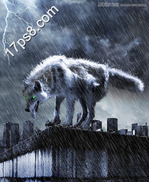 Photoshop合成雨夜闪电金刚狼场景教程