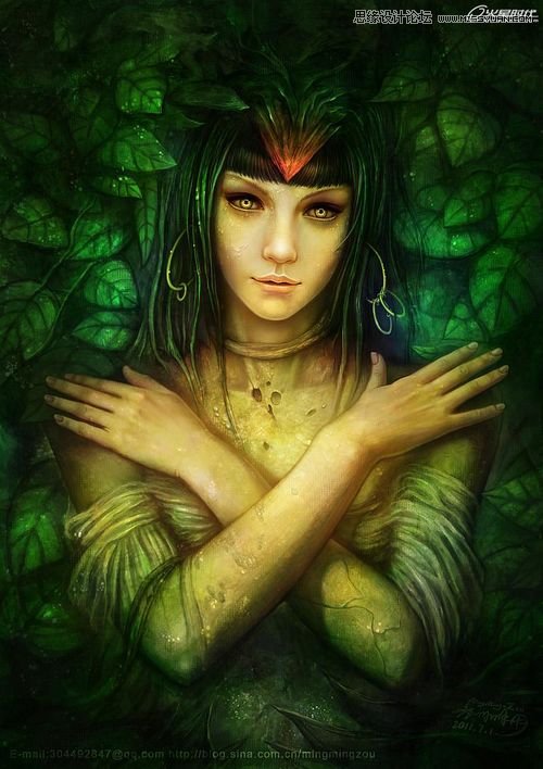 Photoshop CS5绘制丛林花妖油画风格插画教程