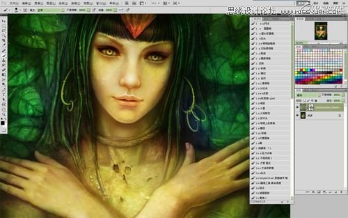 Photoshop CS5绘制丛林花妖油画风格插画教程