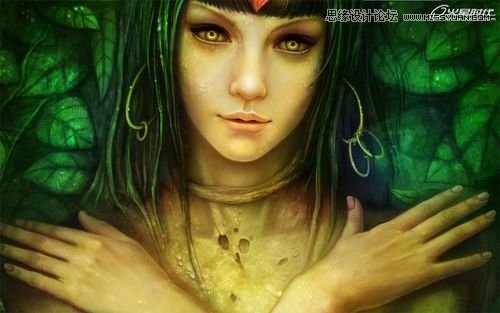 Photoshop CS5绘制丛林花妖油画风格插画教程