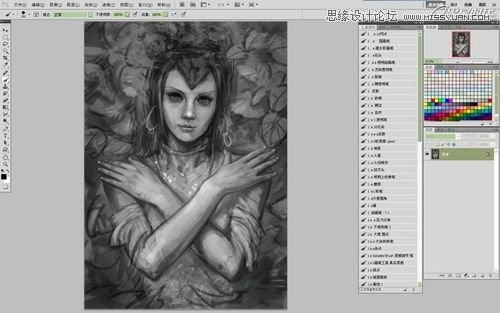 Photoshop CS5绘制丛林花妖油画风格插画教程