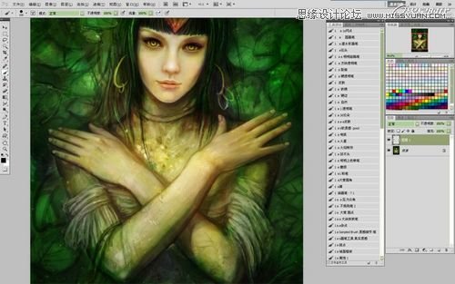 Photoshop CS5绘制丛林花妖油画风格插画教程