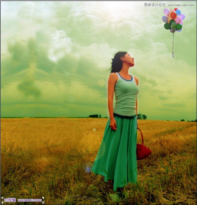 Photoshop调出野外绿色调人物背景教程