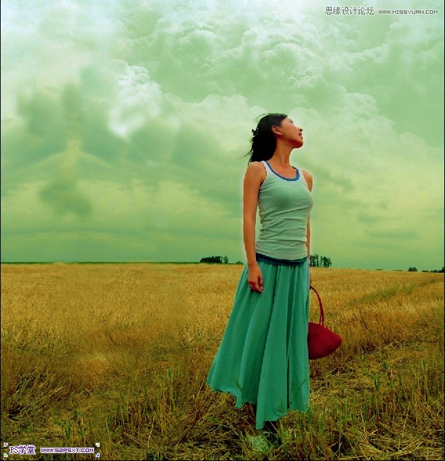 Photoshop调出野外绿色调人物背景教程