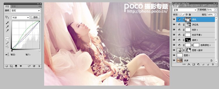 Photoshop调出室内美女日系柔美色调