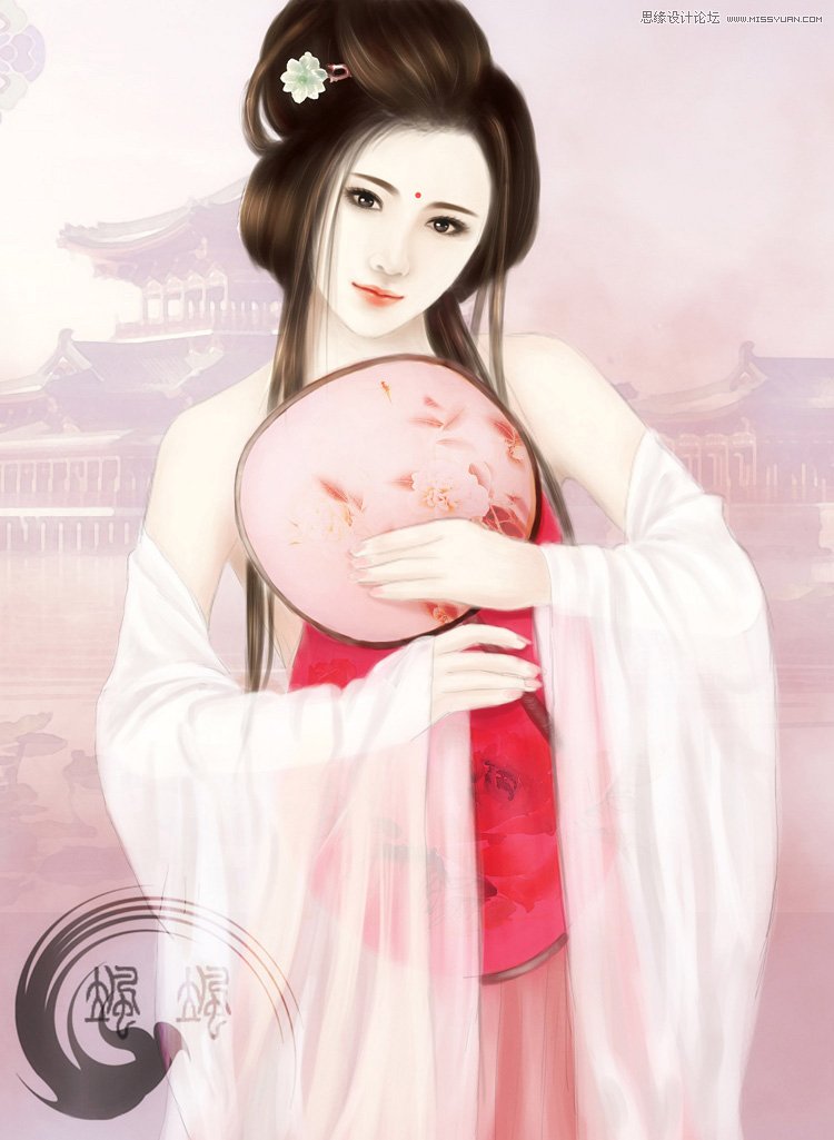 Photoshop给古典美女线稿上色教程