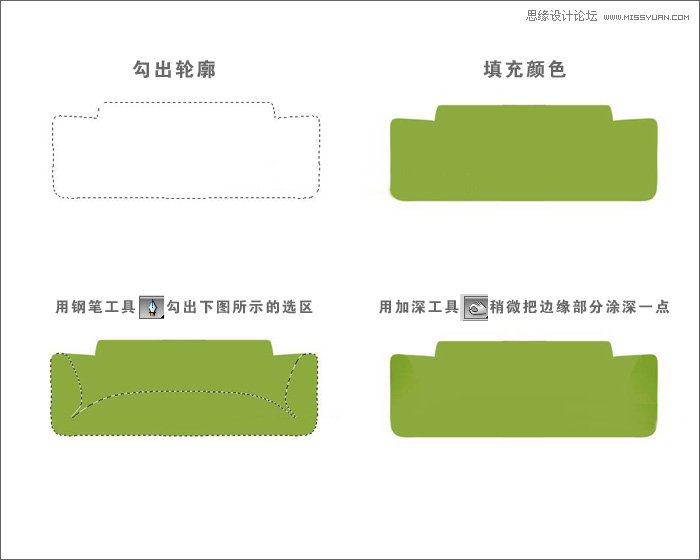 Photoshop绘制逼真的绿色沙发