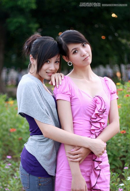 Photoshop调出外景人物柔美的紫色调