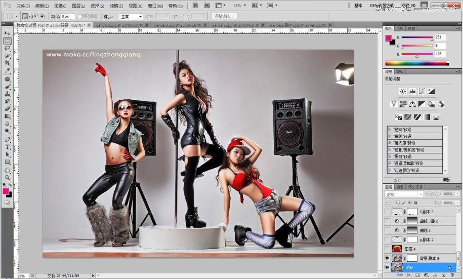 Photoshop调出金属肤色质感的钢管舞美女