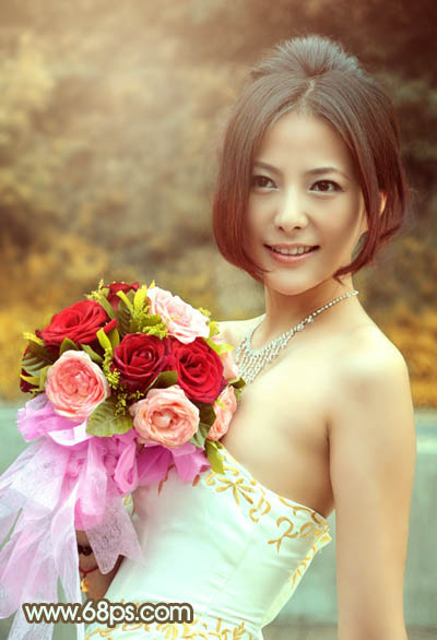 Photoshop调出美女婚片柔美的黄色调