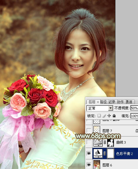 Photoshop调出美女婚片柔美的黄色调