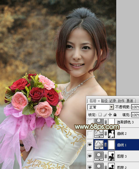 Photoshop调出美女婚片柔美的黄色调