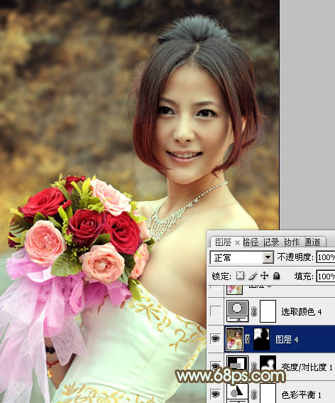 Photoshop调出美女婚片柔美的黄色调