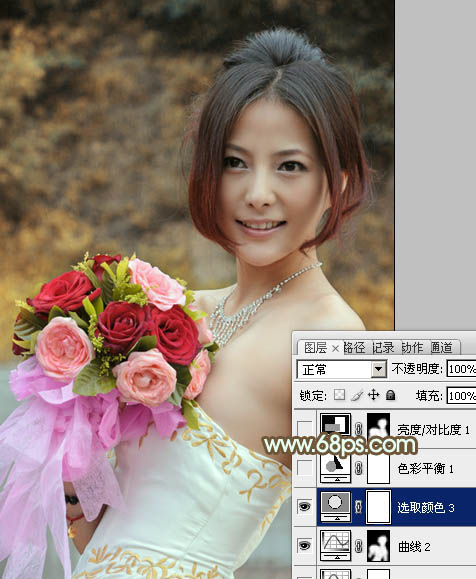 Photoshop调出美女婚片柔美的黄色调