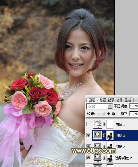 Photoshop调出美女婚片柔美的黄色调