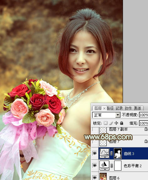 Photoshop调出美女婚片柔美的黄色调