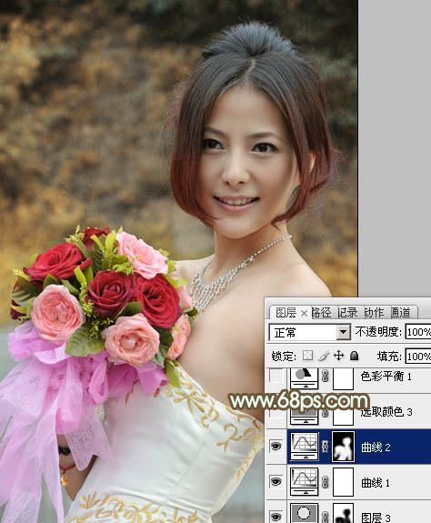 Photoshop调出美女婚片柔美的黄色调