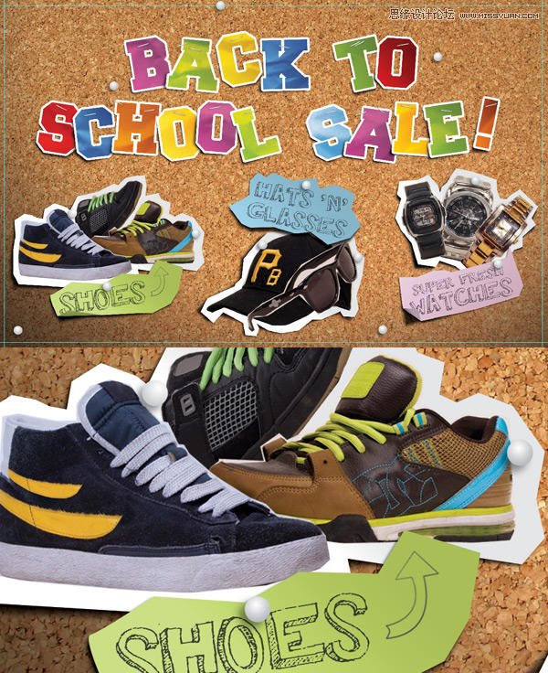 Photoshop绘制逼真的松木板招贴剪贴画效果