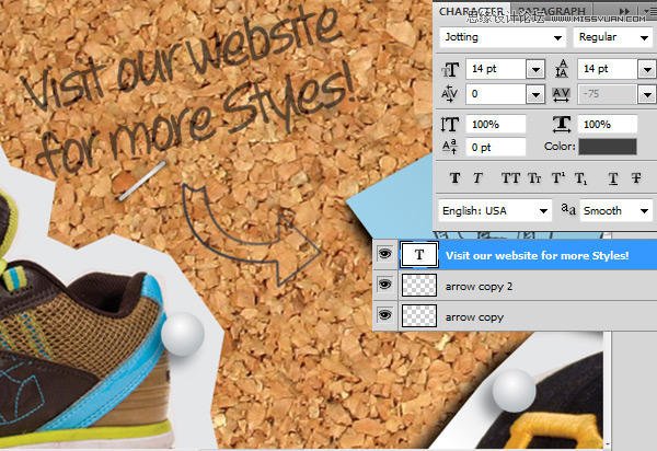 Photoshop绘制逼真的松木板招贴剪贴画效果