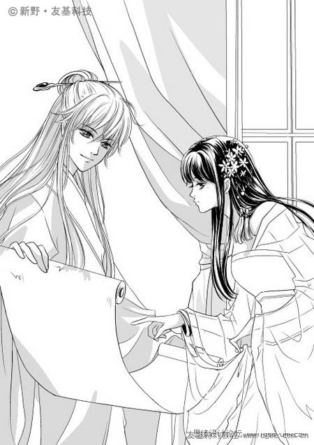 Photoshop鼠绘精细的黑白古典人物插画