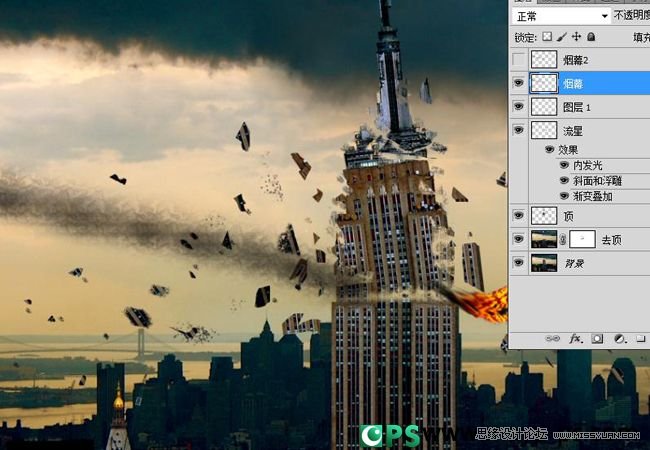 Photoshop合成流星撞击地球震撼场景