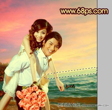Photoshop给海景婚片添加漂亮的晚霞