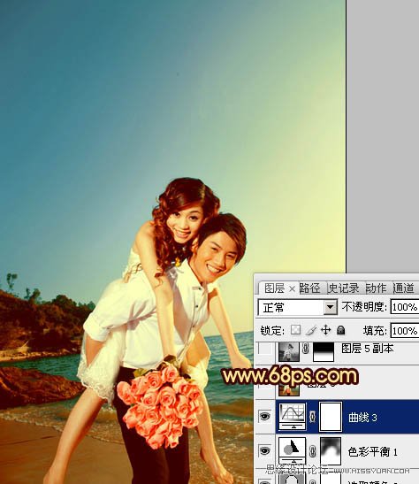 Photoshop给海景婚片添加漂亮的晚霞